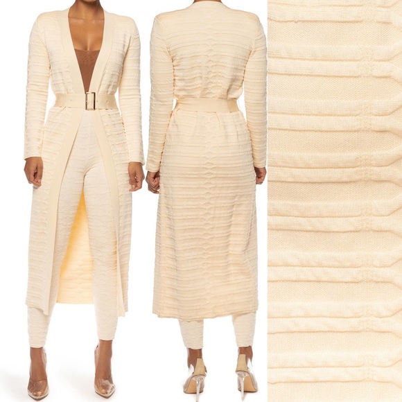 JLUXLABEL Long Textured Belted Cardigan - Picture 3 of 5